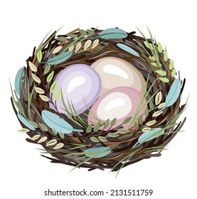 Pascua. Nido con huevos. Ilustración del vector