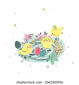 nido de Pascua con chicas felices