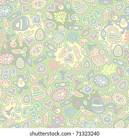 Easter nice seamless pattern. Vector doodle illustration.