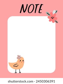 Easter notes list template. Organizer and Schedule with place for Notes. Good for Kids. Vector illustration design for planner.
