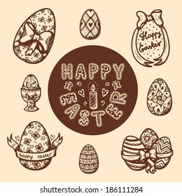 Easter objects vintage collection. Retro vector elements for holiday spring design.