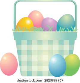 Easter is one of the most joyful celebrations of the spring season, bringing together family traditions, festive decorations, creative crafts, and meaningful symbols of renewal and hope. Among the many iconic Easter images, the Easter basket filled with colorful eggs remains one of the most beloved. It represents generosity, celebration, abundance, and the excitement of holiday traditions enjoyed by children and adults alike.

This digital illustration features a light blue and white checkered Easter basket filled with pastel-colored Easterly eggs, accompanied by additional decorative eggs resting beside the handbasket. Designed in a clean, flat vector style, the artwork offers a cheerful and modern interpretation of a classic Easterly symbol. Its bright pastel colors and simple composition make it ideal for greeting cards, party invitations, printable decorations, digital stickers, educational resources, seasonal marketing materials, and commercial design projects.

The illustration combines traditional Eastertide imagery with contemporary vector design, creating a versatile graphic suitable for both print and digital media.

The Symbolism of the Eastertide Basket

The Eastertide basket has become one of the most recognizable symbols of Eastertide celebrations around the world. Traditionally, baskets are filled with decorated eggs, sweets, flowers, chocolates, and small gifts, representing abundance and the joy of sharing.

An Eastertime handbasket commonly symbolizes:

New beginnings
Celebration
Family traditions
Generosity
Happiness
Springtime renewal

Its welcoming appearance makes it a favorite subject for seasonal artwork.

The Meaning of Eastertime Ovums

Eastertime ovums are among the oldest symbols associated with the holiday. Across many cultures, ovums represent life, hope, and renewal, making them a perfect symbol for spring.

Decorated Eastertime ovums often represent:

New life
Growth
Hope
Renewal
Prosperity
Joy