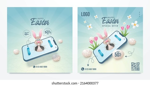 Easter online sale on mobile promotion banner template. Online shopping promotion special Easter on mobile concept