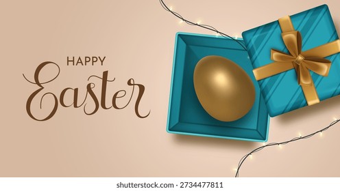 Easter Open Gift Box With Golden Easter Egg Luxury Greeting Card Illustration in Elegant Soft Background for Celebration