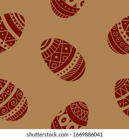 easter ornamented egg on sand color background seamless pattern. red egg pattern