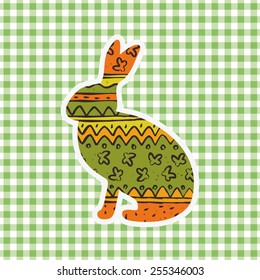 easter ornate rabbit silhouette, holiday greeting card template, colorful background