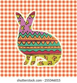 easter ornate rabbit silhouette, holiday greeting card template, colorful background