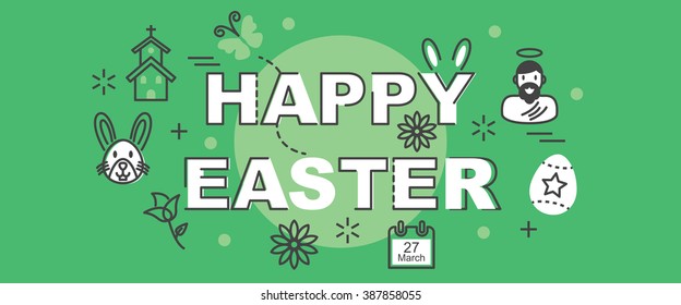 Easter outline banner, vector minimal design
