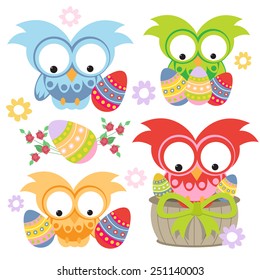 easter owls. vector illustration