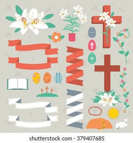 Easter pack of icons with various religious symbols