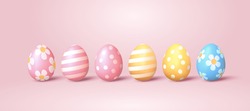 Easter Painted Egg With Beautiful Pattern. 3d Holiday Elements Isolated On Pink Background.