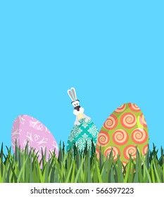 Easter Painted egg and Bunny. Religious holiday
