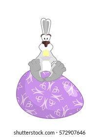 Easter Painted egg and Bunny. Religious holiday
