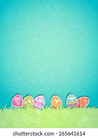 Easter painted egg on light pastel background with copy space.
