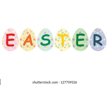 Easter painted eggs over white