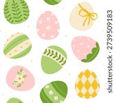 Easter painted eggs pattern. Seamless vector print with decorated easter eggs.