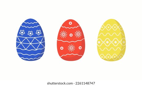  Easter. Painted Easter eggs. Set.  Holiday decor. Vector illustration, flat style, card design.