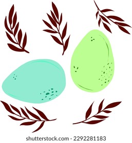 Easter painted eggs and twigs, flat illustration, vector clipart. Flat vector design