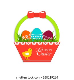  Easter paper basket with colored eggs. Vector illustration for your design.