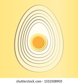 Easter paper cut card yellow egg with yolk paper layered template. Yellow paper. Vector illustration