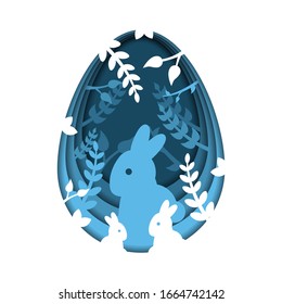 Easter Paper Cut Egg Rabbit Bunny Vector Holiday
