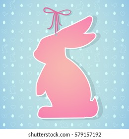 Easter paper decoration in the form of bunny. Easter bunny and seamless pattern with holiday symbols (rabbits, eggs, birds, hearts, butterfly) for invitations, posters and easter cards