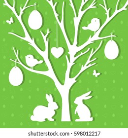 Easter paper decoration in form of Easter tree with eggs and rabbit