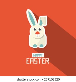Easter Paper Flat Design Bunny Vector Illustration on Red Background