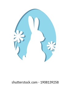 Silhouette de papel de Pascua con conejito y flor dentro del huevo.