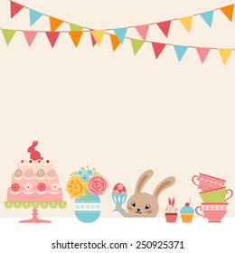 Easter party background with Easter bunny and place for your text.