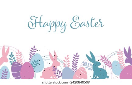 Easter party concept. Easter bunny ears with Easter eggs. Happy Easter background. Vector cute poster for Egg Hunt