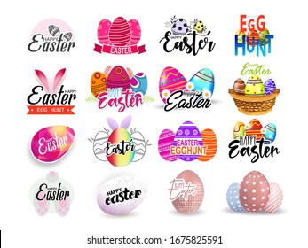 Easter Party Flyer Illustration with painted eggs  typography elements on nature background