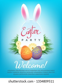 Easter party invitation. Happy ostern kids celebrating traditional holiday poster or flyer template vector concept