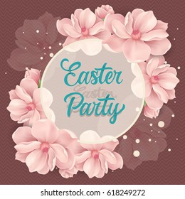 Easter Party Lettering in Circle, Flowers