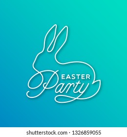 Easter Party line lettering with sitting bunny silhouette for card, invitation, poster, banner template. Vector illustration.