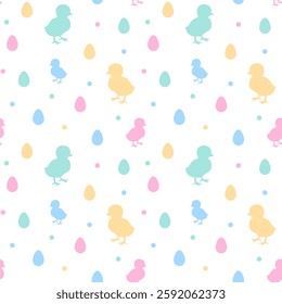 Easter Pastel Seamless Pattern. Seamless Pattern with cute little Chicks and Eggs. Vector eps 10