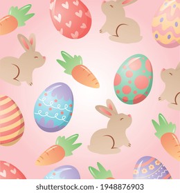 easter pattern background with rabbits carrots and eggs easter. vector illustration