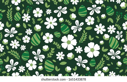 Easter pattern background, with simple leaf and flower drawing.