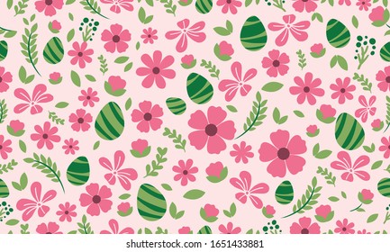 Easter pattern background, with simple leaf and flower drawing.