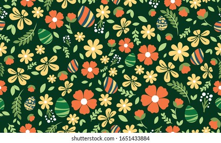 Easter pattern background, with simple leaf and flower drawing.