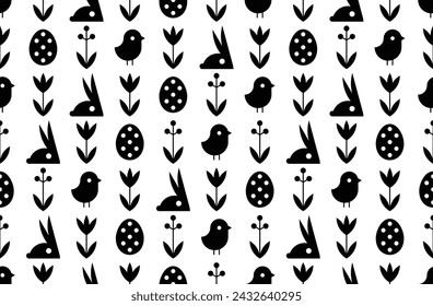 Easter pattern. Easter banner with bunnies, eggs and flowers. flat style