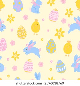 Easter Pattern with Bunnies, Chicks, and Eggs