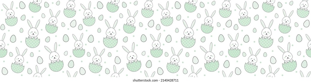 Easter pattern with bunnies and eggs. Banner. Vector