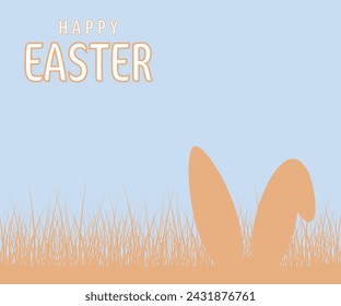 Easter pattern with bunnies and easter eggs. Hand drawn easter horizontal background with bunnies, flowers, easter eggs