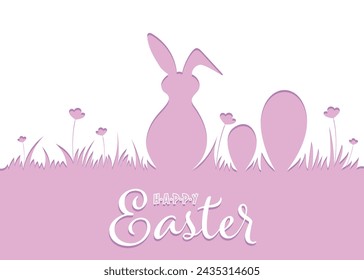 Patrón de Pascua con conejitos y huevos de Pascua. Fondo horizontal de Pascua dibujado a mano con conejos, flores, huevos de Pascua.