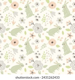 Easter pattern with bunnies and flowers