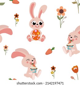 Easter pattern with bunnies. Vector seamless texture.