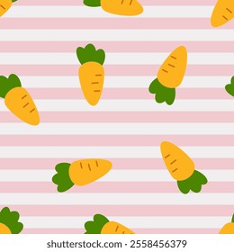 Easter pattern carrot with square. Cartoon carrot style. Vegetable, healthy vegan food or easter theme. Design for clothing, wallpaper, decoration, paper gift, phone case, stationery.