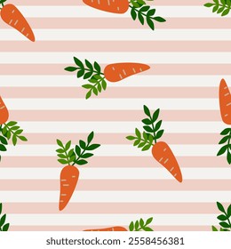 Easter pattern carrot with square. Cartoon carrot style. Vegetable, healthy vegan food or easter theme. Design for clothing, wallpaper, decoration, paper gift, phone case, stationery.