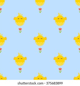 Easter pattern. Chick. Simple funny seamless. 